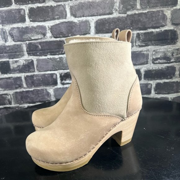 No.6 NWOT 5" Pull On Shearling Clog Boot on High Heel in Bone Suede - Picture 10 of 16